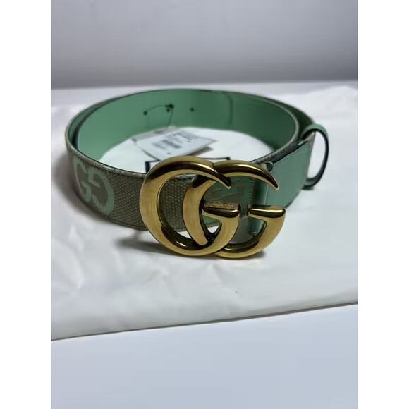 100% Authentic New Gucci Marmont Canvas Leather Green Belt SZ 36/90 - Picture 1 of 9